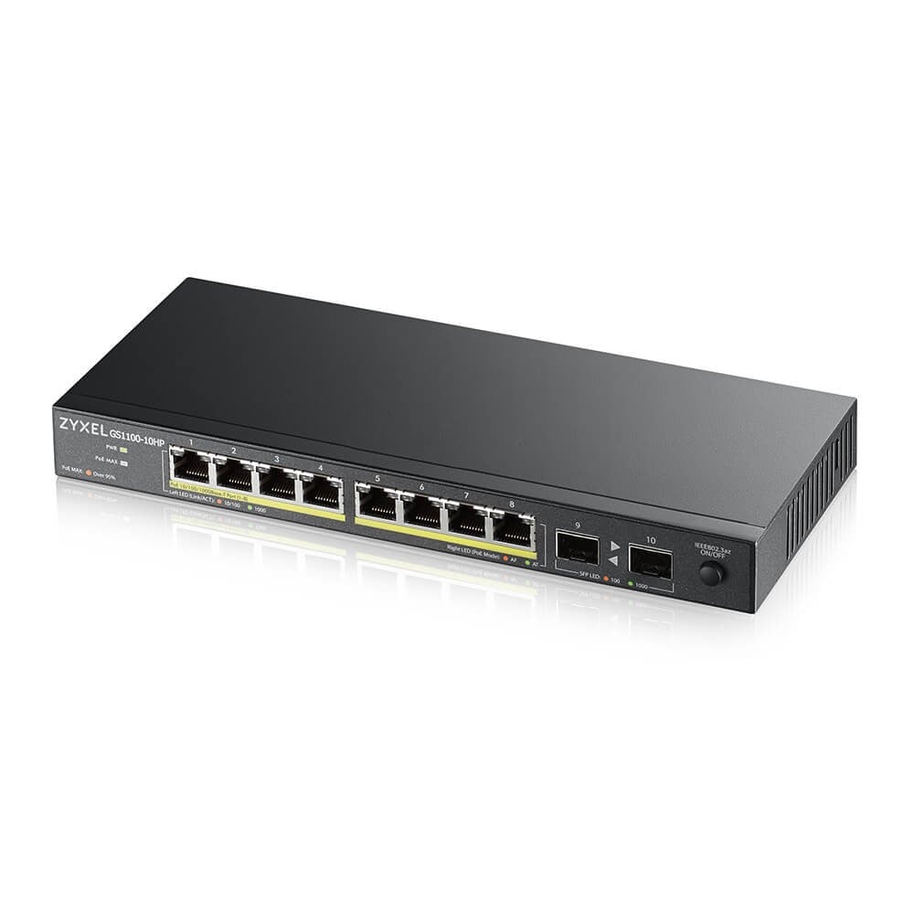 Zyxel GS1100-10HP, unmanage PoE 8x Gigabit, 2x Fiber Uplink,...