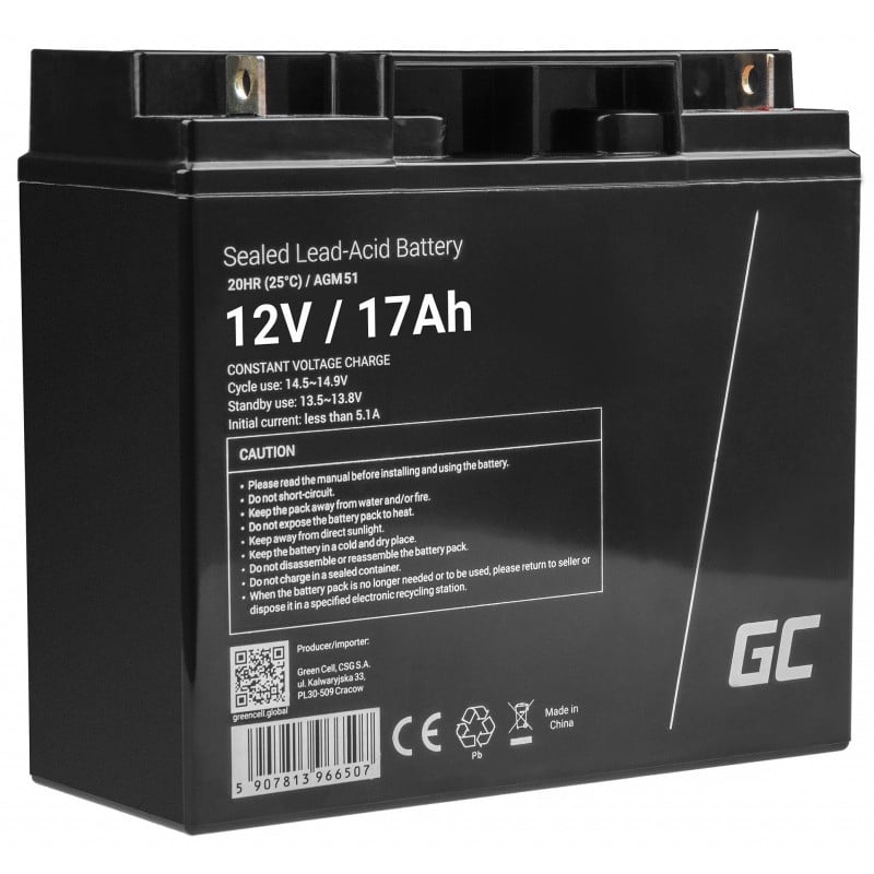 Green Cell AGM VRLA 12V 17Ah maintenance-free battery for mo...