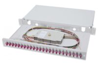 FO splice box, 1U, equipped, 24x LC DX, OM4 incl. splice cassette, colored pigtails, couplers