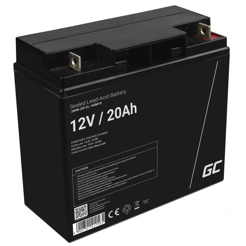 Green Cell AGM VRLA 12V 20Ah maintenance-free battery for mo...