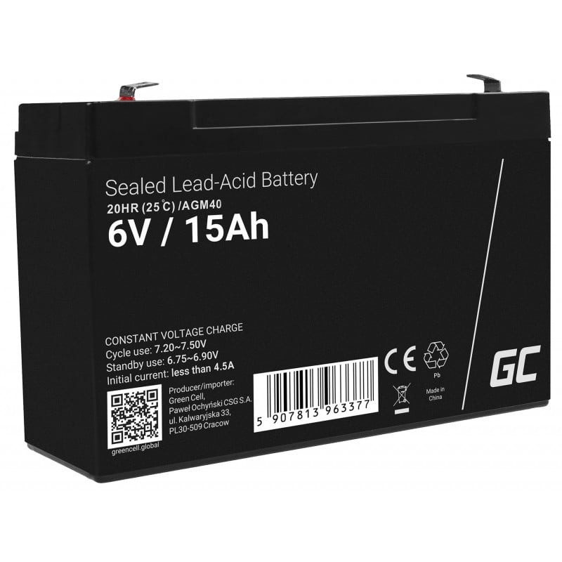 Green Cell AGM VRLA 6V 15Ah maintenance-free battery for the...