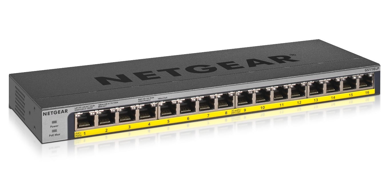 NETGEAR GS116LP-100EUS 16PT POE/POE+GIGABIT UNMANAGED SWITCH
