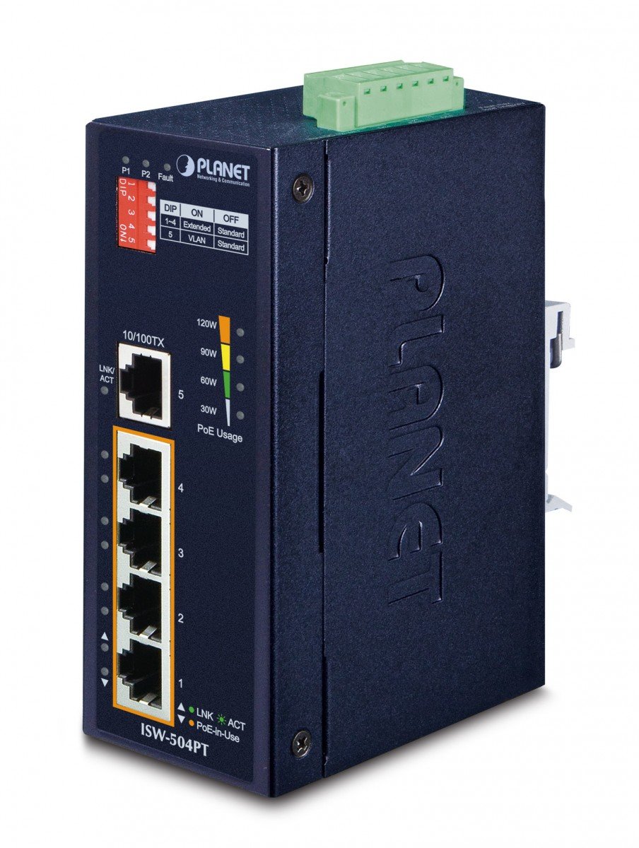 Planet ISW-504PT IP40 4-Port 10/100TX 802.3at PoE + 1-Port 1...