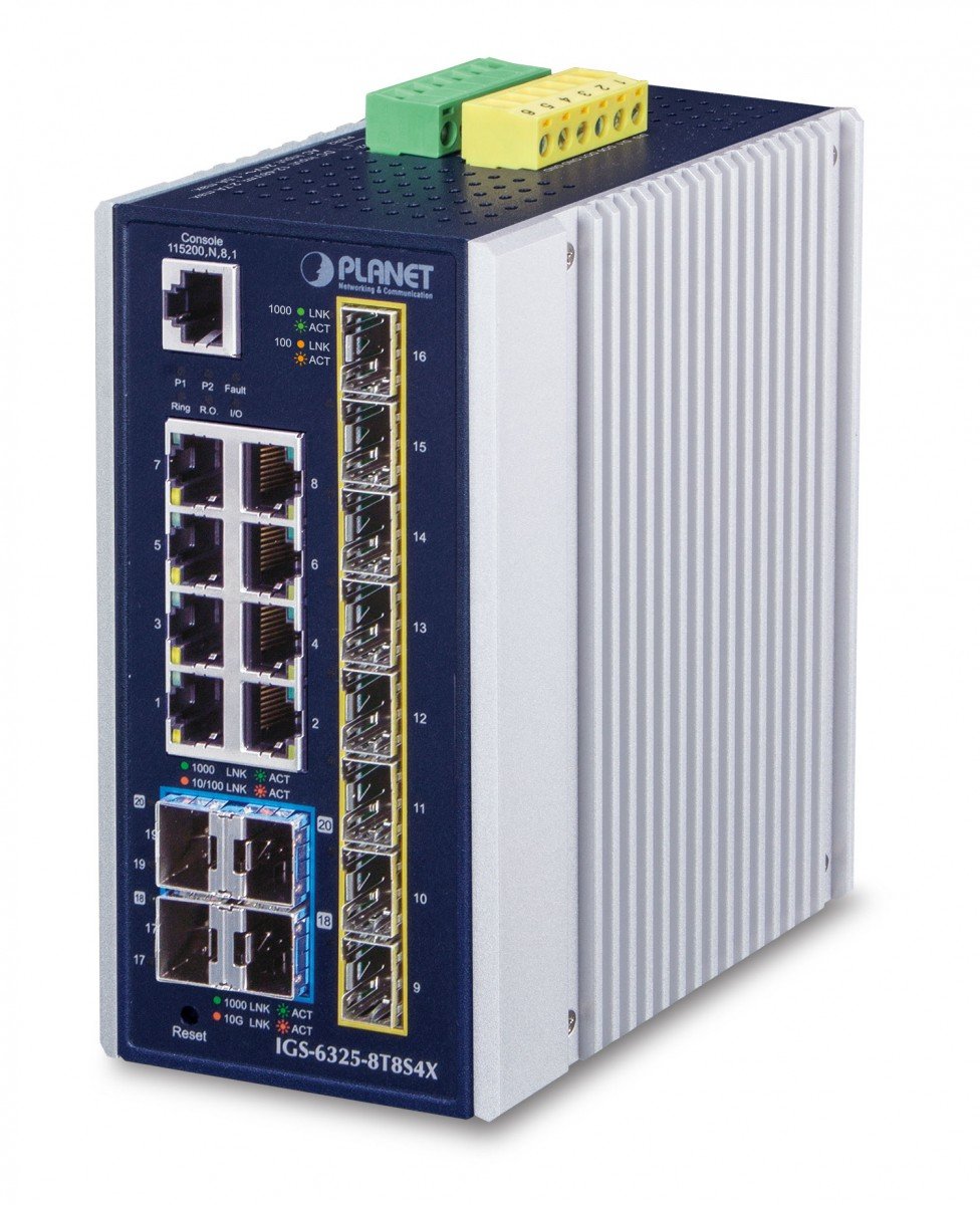 Planet IGS-6325-8T8S4X IP30 Industrial L3 8-Port 10/100/1000...