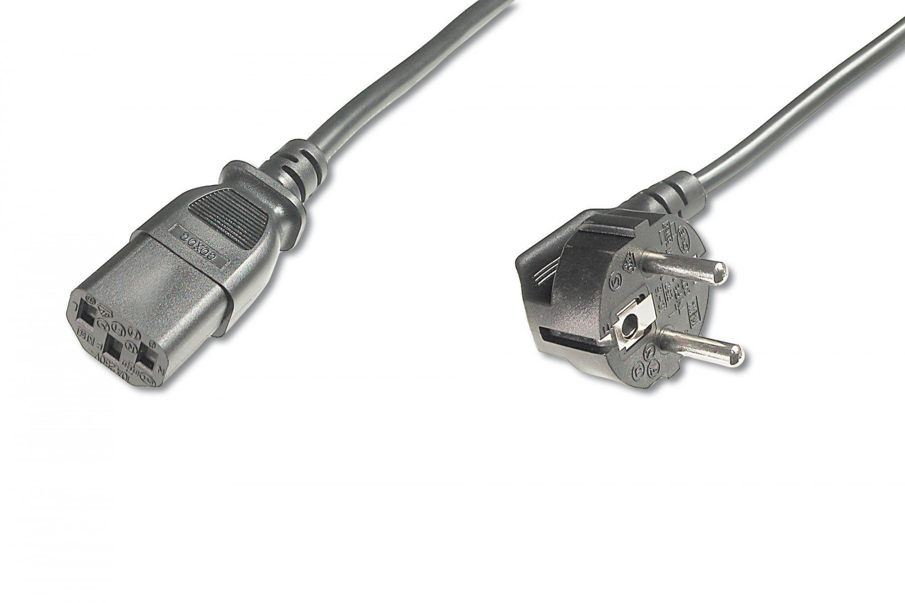 Power Cord, CEE 7/7 (Typ-F) 90ø angled – C13 M/F, 2.5m, H05VV-F3G 1.0qmm, black