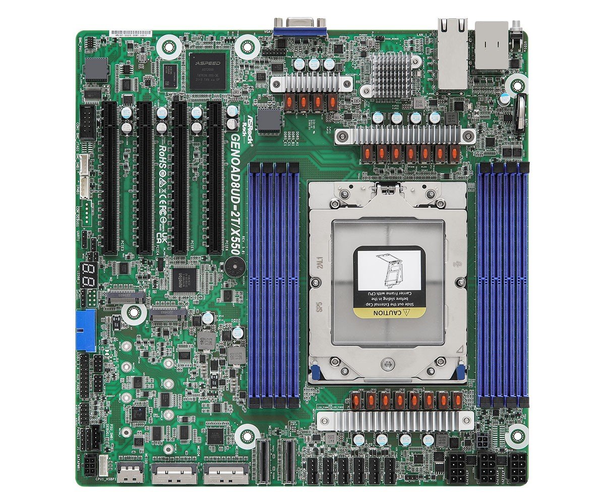 ASRock GENOAD8UD-2T/X550, 1xSKT SP5, AMD EPYC 9004, SoC, 8xDIMM, SATA, 2xM.2, 2x10GbE, IPMI