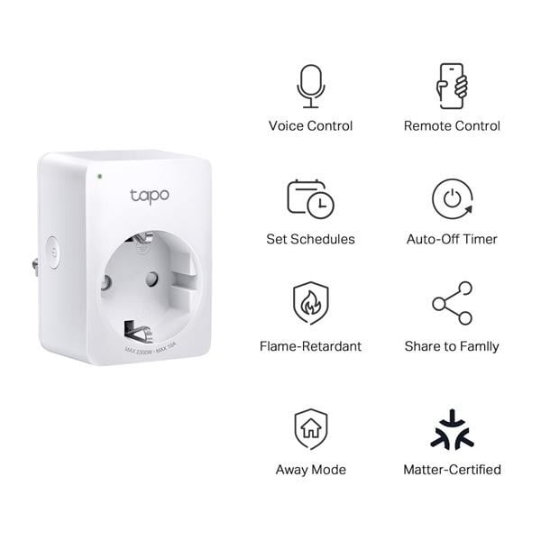 TP-Link Tapo P100M(EU) Mini Smart Wi-Fi Socket, Matter