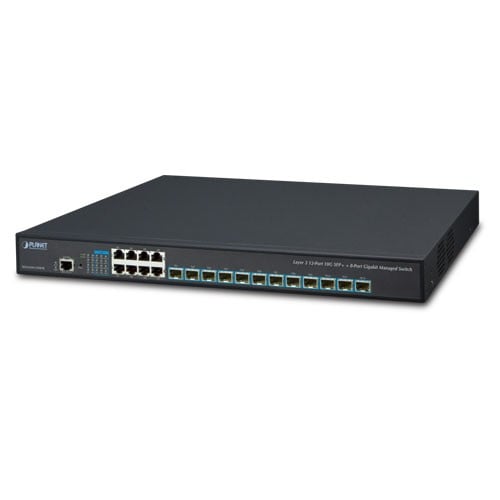 Planet XGS-6350-12X8TR Layer 3 12-Port 10G SFP+ + 8-Port 10/100/1000T Stackable Managed Switch with Dual 100~240V AC Redundant Power(Hardware stacking up to 4 u