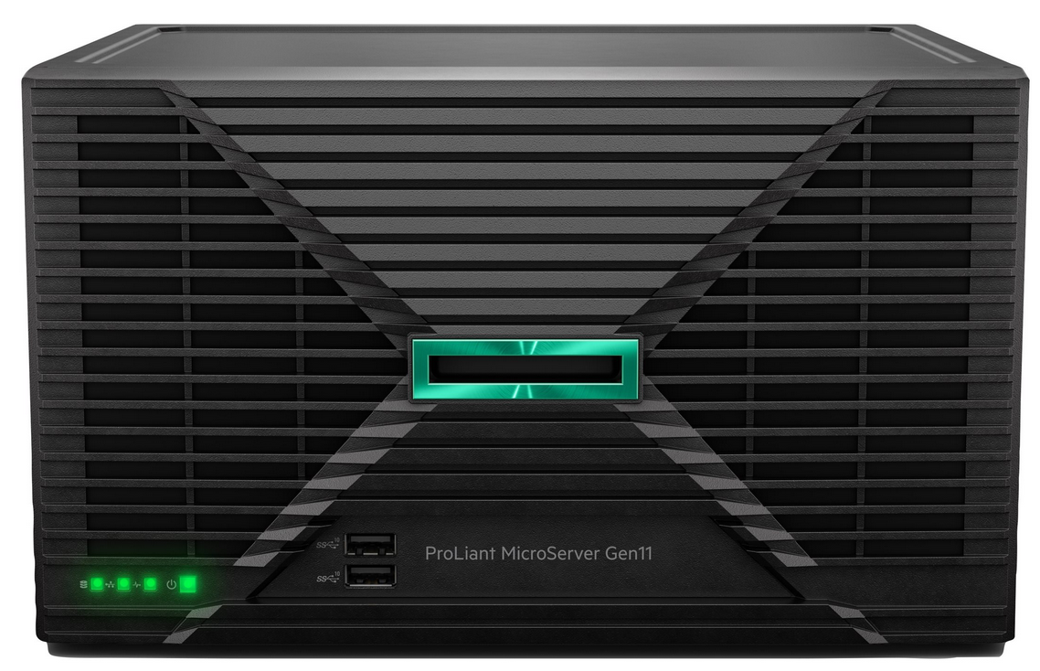 HPE ProLiant MicroServer Gen11 Intel Gold G7400 Dual-Core (3.7GHz 6MB) 16GB (1 x 16GB) 4 x Non-Hot Plug 3.5in Intel VROC RAID 180W