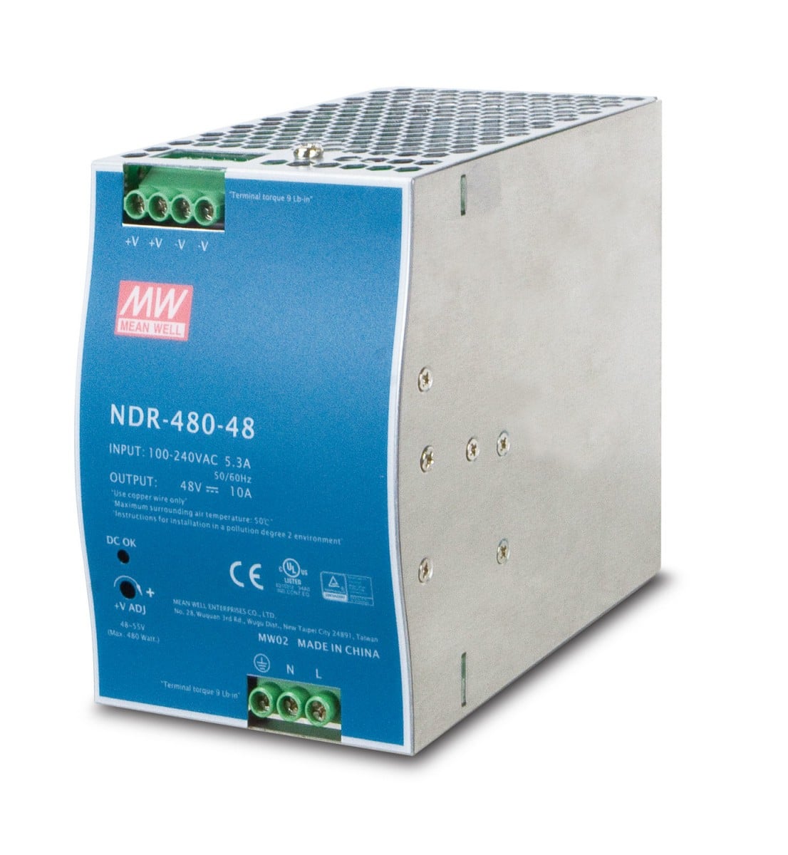 Planet PWR-480-48 48V, 480W Din-Rail Power Supply (NDR-480-48, adjustable 48-56V DC Output)