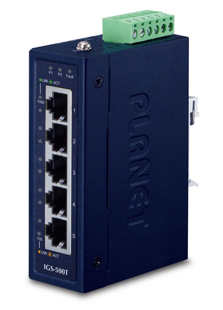 Planet IGS-500T IP30 Compact size 5-Port 10/100/1000T Gigabit Ethernet Switch (-40~75 degrees C),UL certified