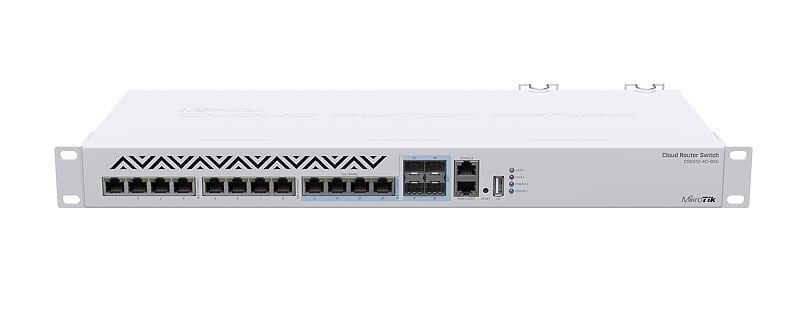 MikroTik Cloud Router Switch 312-4C+8XG-RM with 8 x 1G/2.5G/5G/10G RJ45 Ethernet LAN, 4x Combo ports (1G/2.5G/5G/10G RJ45 Ethernet LAN or 10G SFP+), 1x LAN port