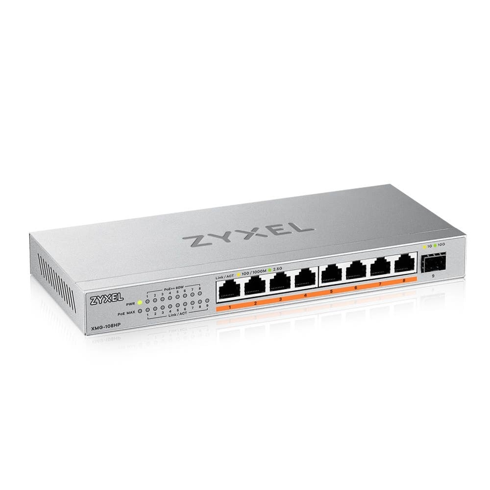 XMG-108 8 Ports 2,5G + 1 SFP+, 8 ports 100W total PoE++ Desktop MultiGig unmanaged Switch