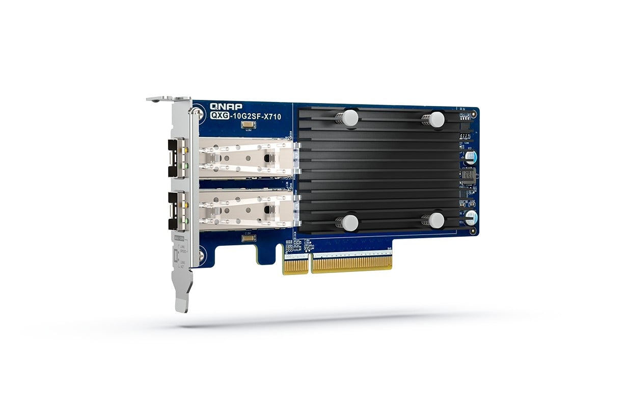QNAP QXG-10G2SF-X710 Dual-port SFP+ 10GbE network expansion card; low-profile form factor; PCIe Gen3 x8