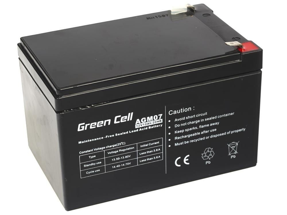 Green Cell AGM VRLA 12V 12Ah maintenance-free battery for the alarm system, cash register, toys
