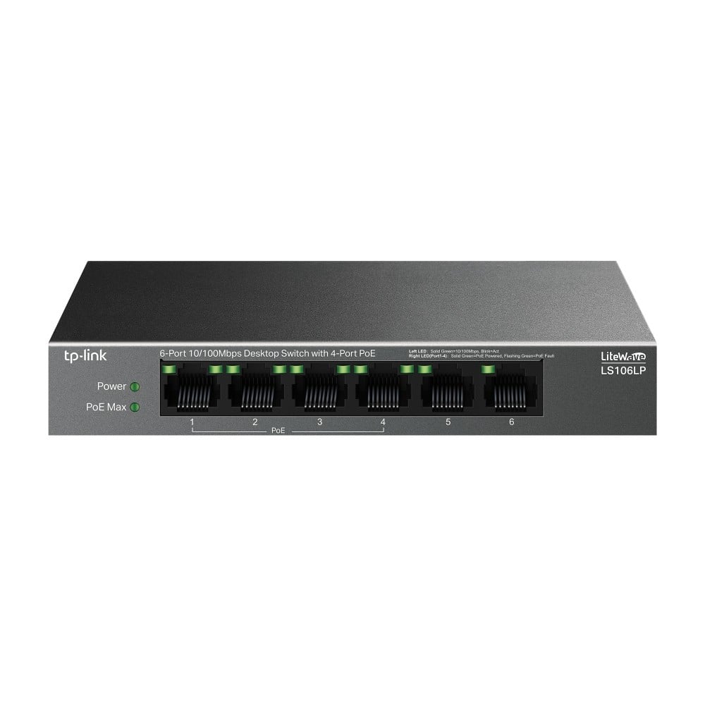 TP-Link LS106LP 6-Port 10/100 Mbps Desktop Switch with 4-Port PoE
