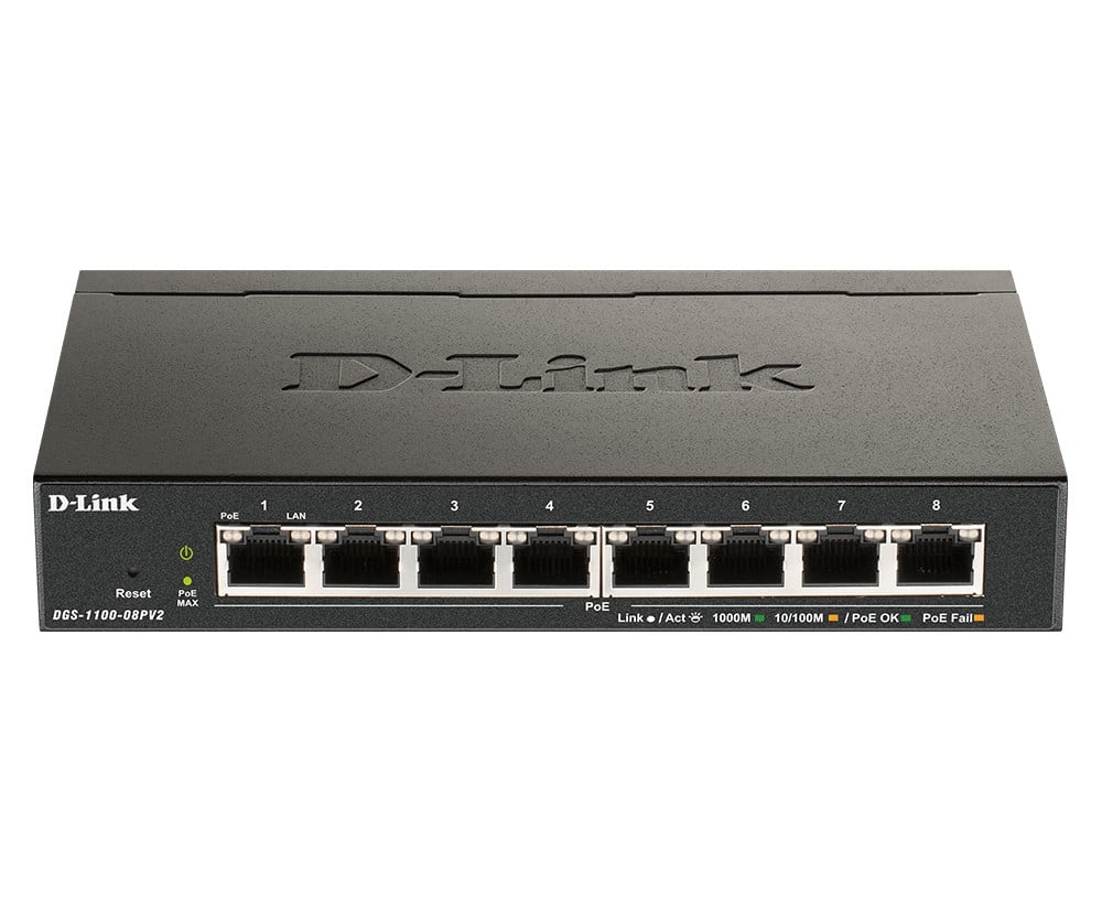 D-Link DGS 1100-08PV2 – Switch – Smart – 8 x 10/100/1000 (PoE) – Desktop – PoE (64 W)