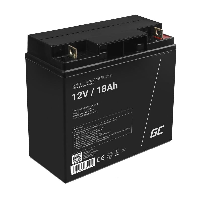 Green Cell AGM VRLA 12V 18Ah maintenance-free battery for mower, scooter, boat, wheelchair