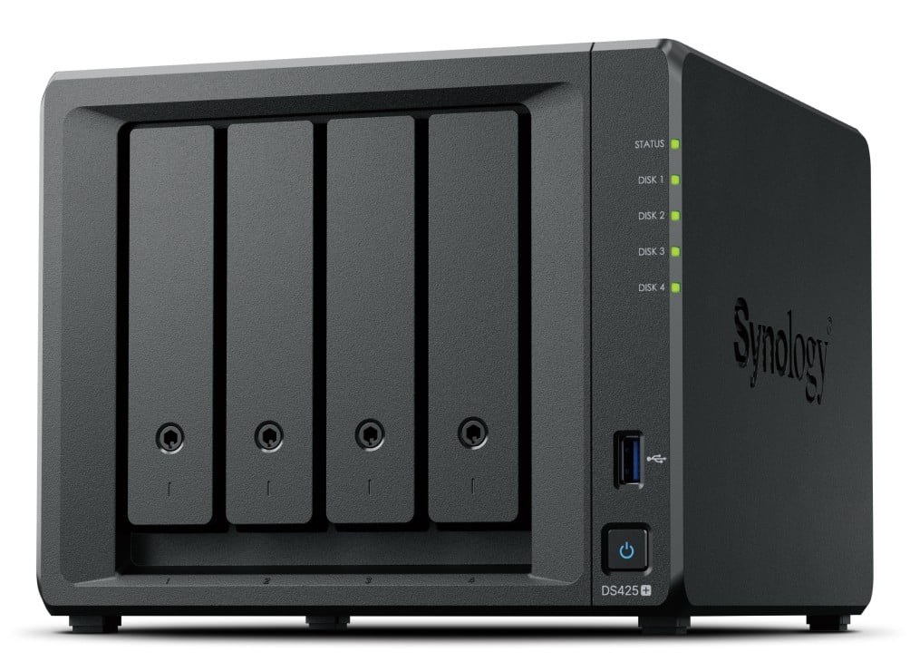 Synology DS425+ | 4-zatokowy serwer NAS, Intel Celeron, 2GB RAM, 2x M.2 NVMe, Tower