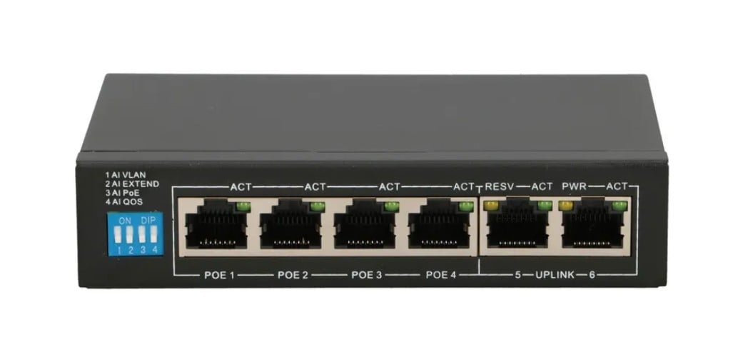 Extralink EUROS V2 | PoE Switch | 4x 100Mb/s PoE/PoE+, 2x RJ45 Uplink 100Mb/s, 60W