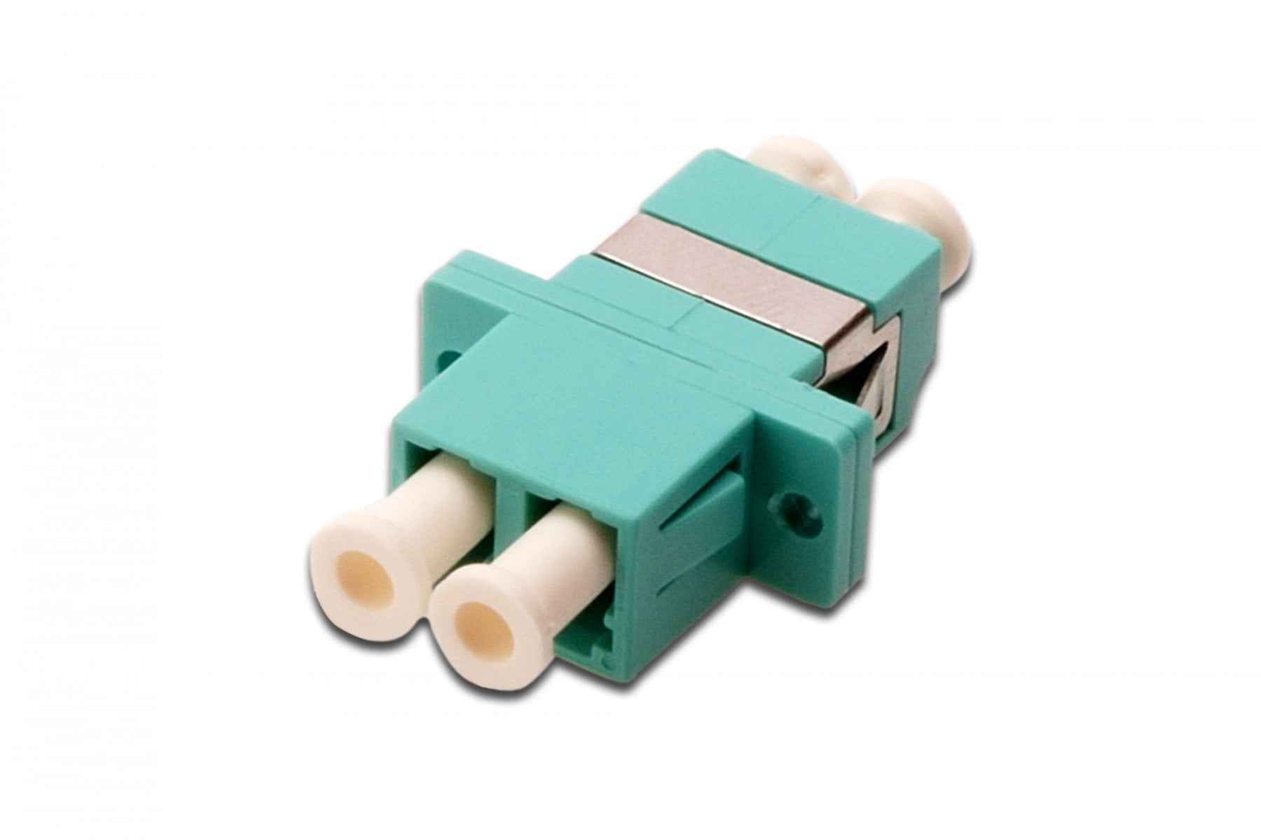 FO coupler, duplex, LC to LC, MM, color aqua, OM3 ceramic sleeve, polymer housing, incl. screws