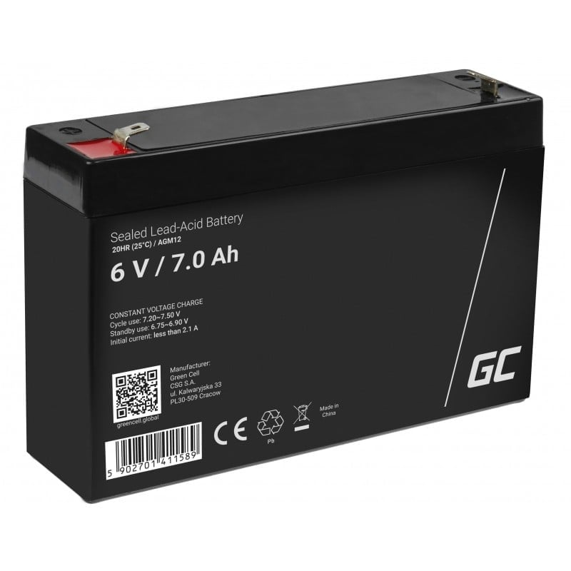 Green Cell AGM VRLA 6V 7Ah maintenance-free battery for the alarm system, cash register, toys