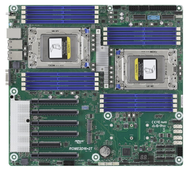 ASRock ROME2D16-2T, 2xSKT SP3, AMD EPYC 7000, SoC, SATA, NVMe, 2xM.2, 2x10GbE, IPMI