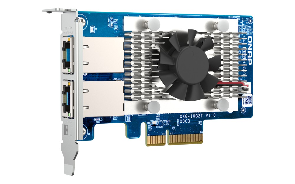 QNAP QXG-10G2T Dual-port BASET 10GbE network expansion card; low-profile form factor; PCIe Gen3 x4; Aquantia AQC107
