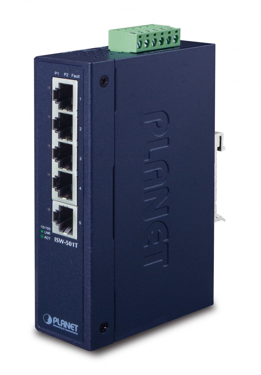 Planet ISW-501T IP30 Slim Type 5-Port Industrial Fast Ethernet Switch (-40 to 75 degree C)