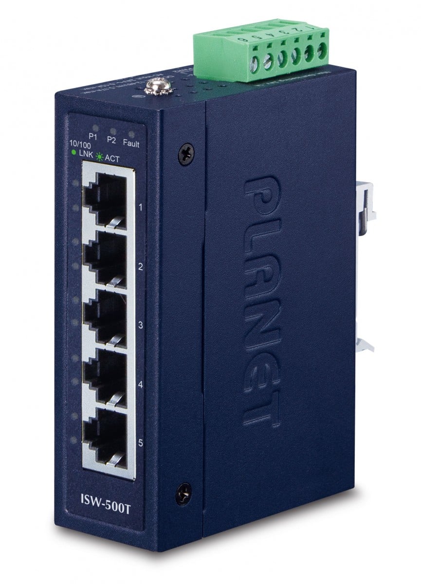Planet ISW-500T IP30 Compact size 5-Port 10/100TX Fast Ethernet Switch (-40~75 degrees C),UL certified