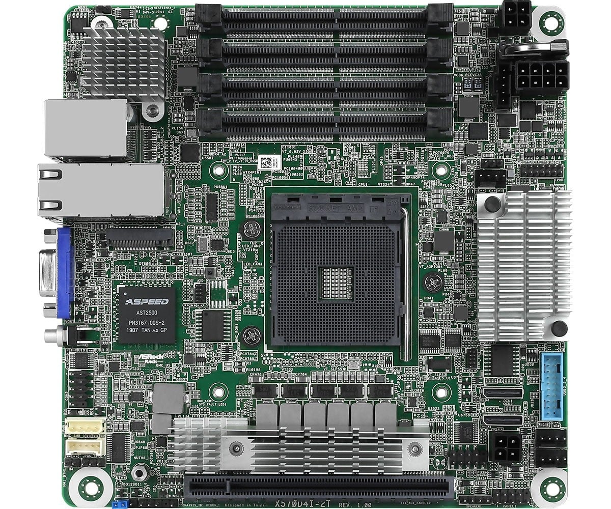ASRock X570D4I-2T, 1xSKT AM4, AMD Ryzen, X570, SATA, 1xM.2, 2x10GbE, IPMI