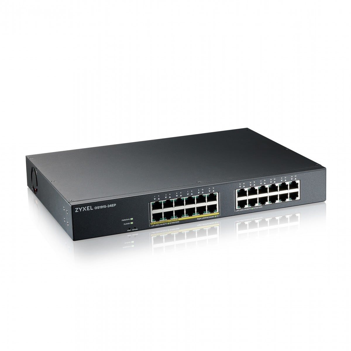 Zyxel GS1915-24EP, 24-port GbE, 12 port PoE, 130 Watt 802.3at, rackmount, fanless, Smart hybrid mode Switch, standalone or NebulaFlex Cloud