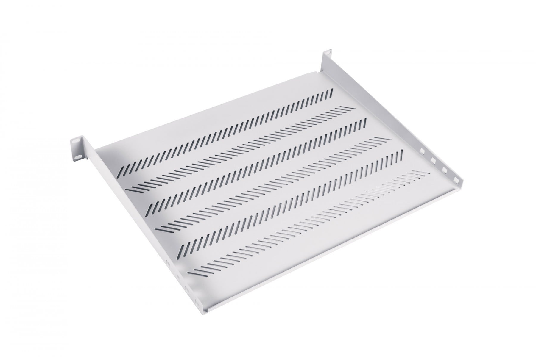 1U fixed shelf 19″, depth 350 mm, load capacity 25 kg, mounting at 4 points, screws and bracket included, grey (RAL 7035)