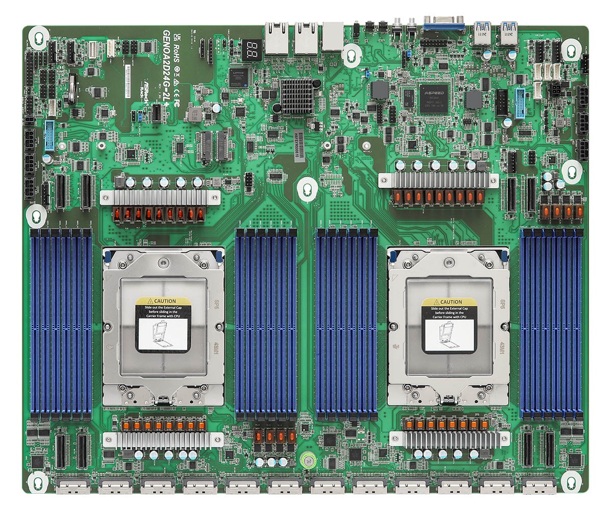 ASRock GENOA2D24G-2L+, 2xSKT SP5, AMD EPYC 9004, SoC, 24xDIMM, NVMe, 2xM.2, 2xGbE, IPMI