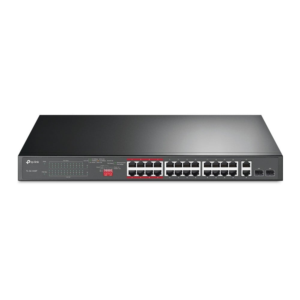 TP-Link TL-SL1226P 24-Port 10/100 Mbps + 2-Port Gigabit Rackmount Switch with 24-Port PoE+