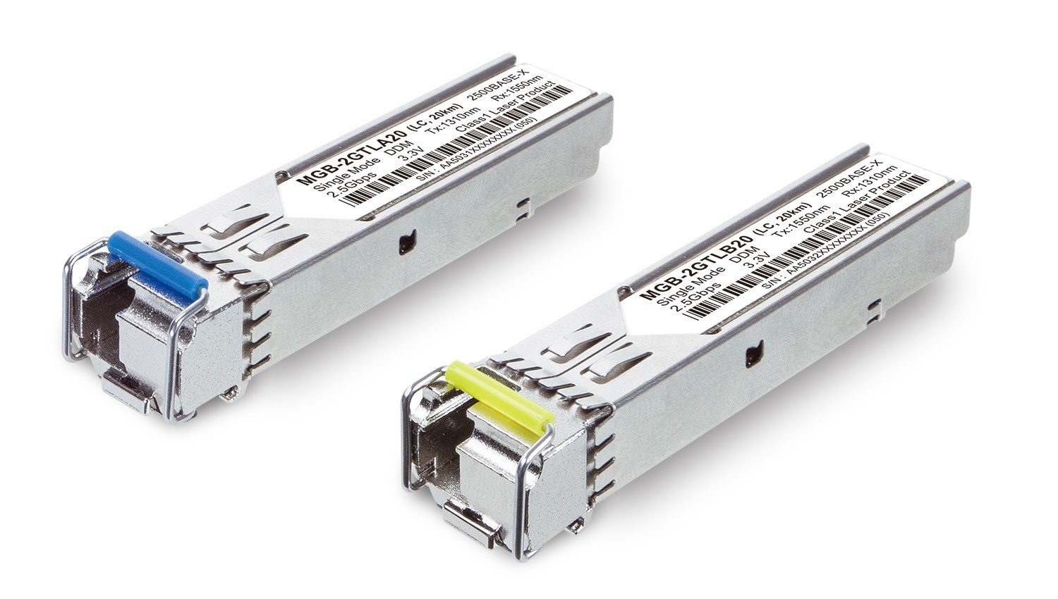 Planet MGB-2GTLB20 2.5G SFP Transceiver (WDM, TX:1550nm RX:1310nm, DDM, -40~85°C) – 20km