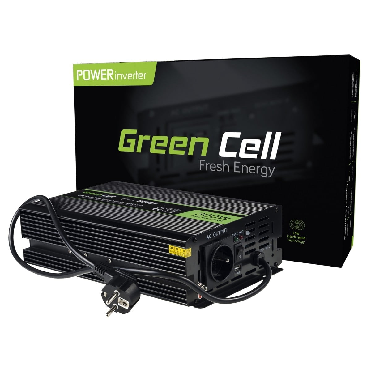 Green Cell Power Inverter UPS 12V to 230V Pure sine wave 300W/600W for furnances and central heating pumps
