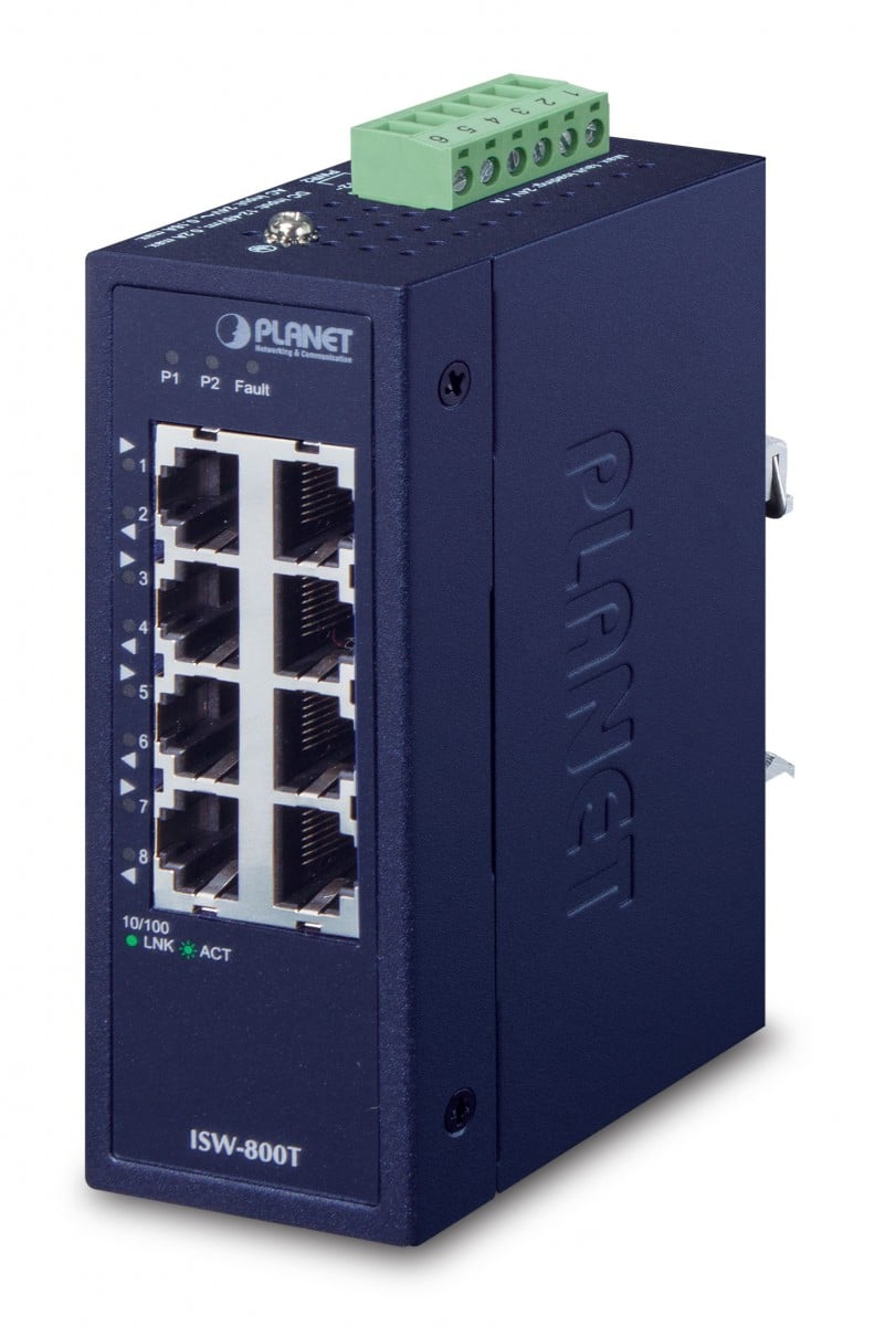 Planet ISW-800T IP30 Compact size 8-Port 10/100TX Fast Ethernet Switch (-40~75 degrees C),UL certified