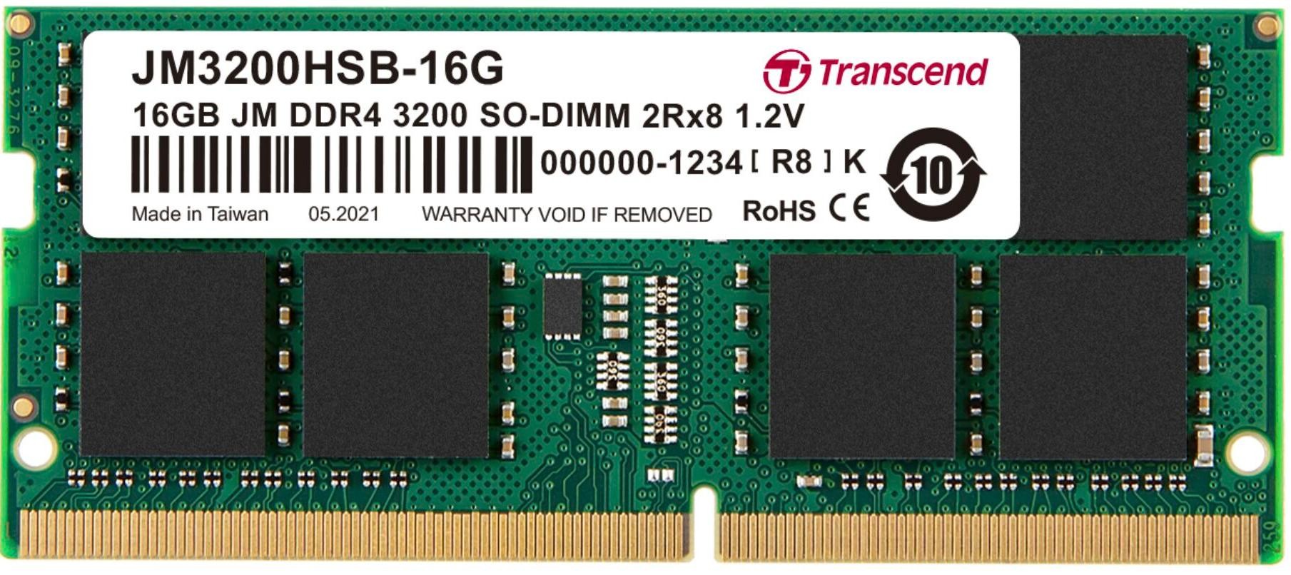 TRANSCEND 16GB JM DDR4 3200MHz SO-DIMM 2Rx8 1Gx8 CL22 1.2V