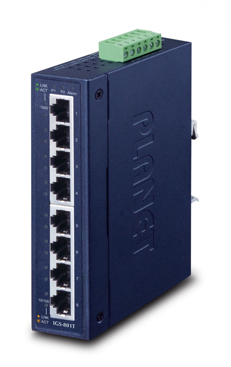Planet IGS-801T IP30 Slim type 8-Port Industrial Gigabit Ethernet Switch (-40 to 75 degree C),UL certified