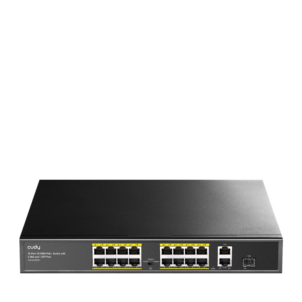 Cudy 16-Port 10/100M PoE+ Switch with 2 Gigabit Uplink and 1 SFP Port 200W Unamanged