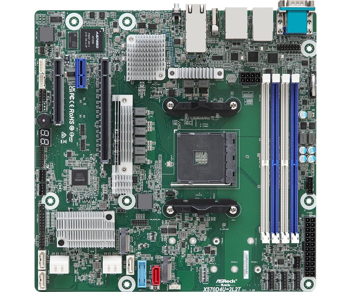 ASRock X570D4U-2L2T/BCM, 1xSKT AM4, AMD Ryzen 5000, X570, 4xDIMM, SATA, 2xM.2, 2xGbE, 2x10GbE, IPMI