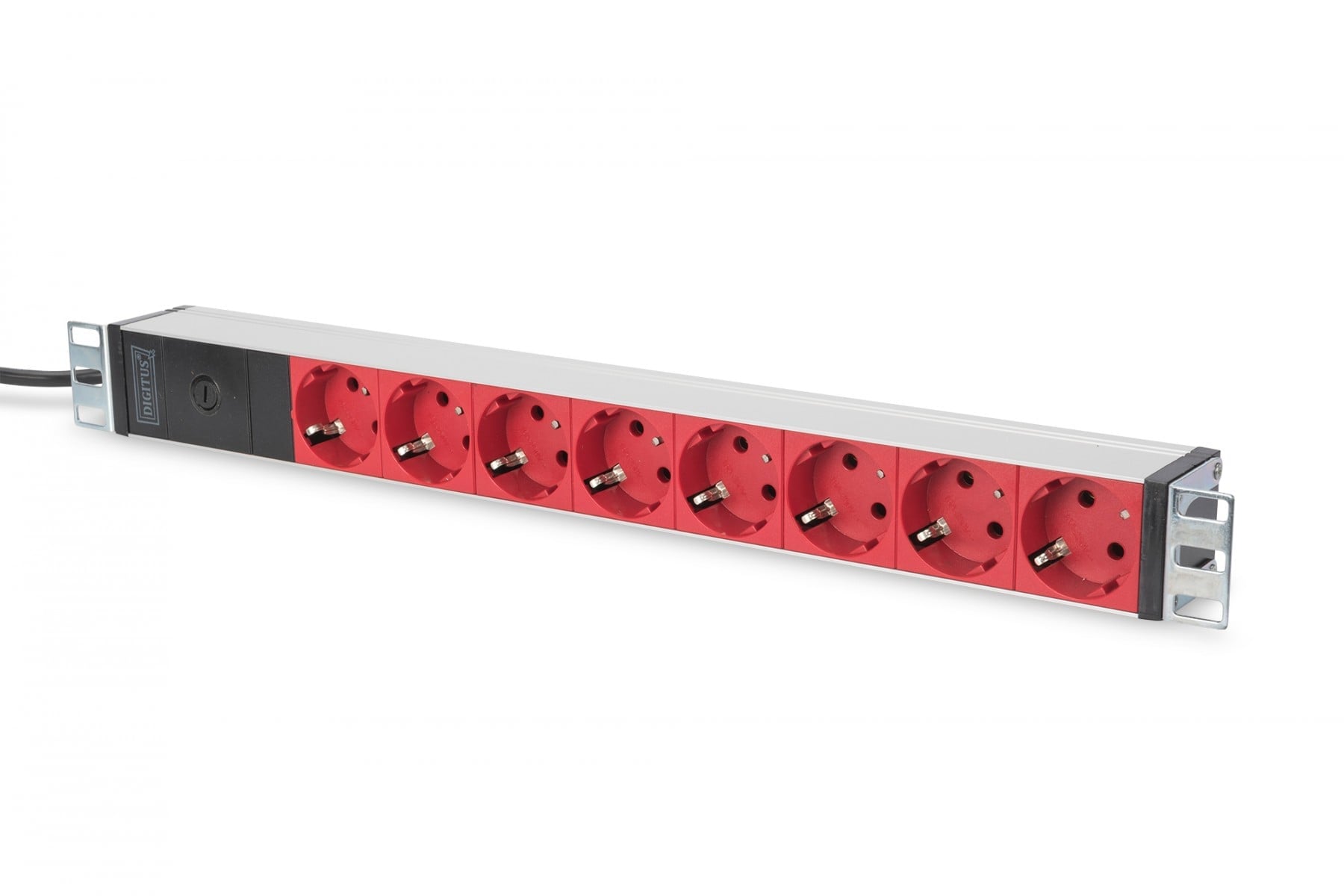 1U Aluminum PDU, rackmountable, 8x red CEE 7/7 10A Plug, 250VAC 50/60Hz, outlet