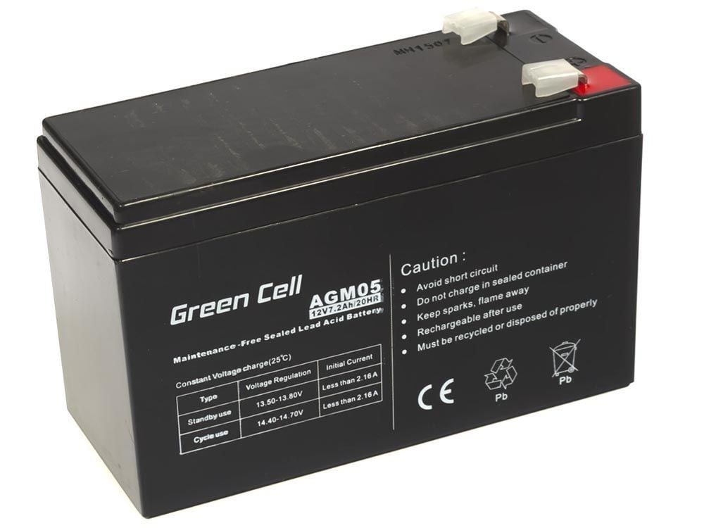 Green Cell AGM VRLA 12V 7.2Ah maintenance-free battery for the alarm system, cash register, toys