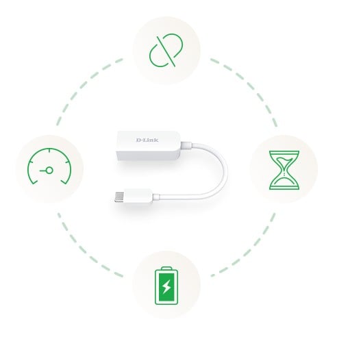 D-Link USB-C to 2.5G Ethernet Adapter DUB-E250 - Wired - USB Type-C - Ethernet - 2500 Mbit/s - White (DUB-E250) - Slika 5