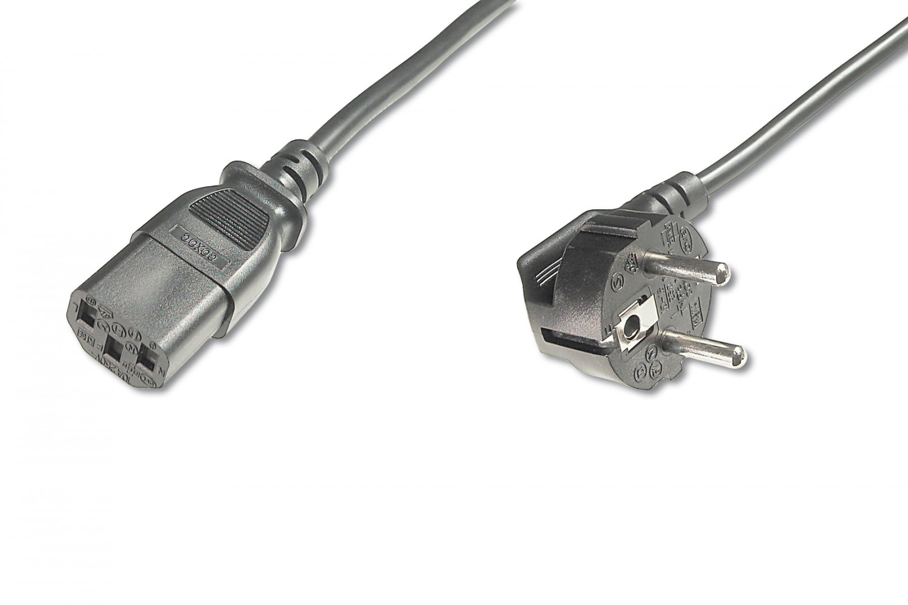 Power Cord, CEE 7/7 (Typ-F) 90ø angled – C13 M/F, 2.5m, H05VV-F3G 1.0qmm, black
