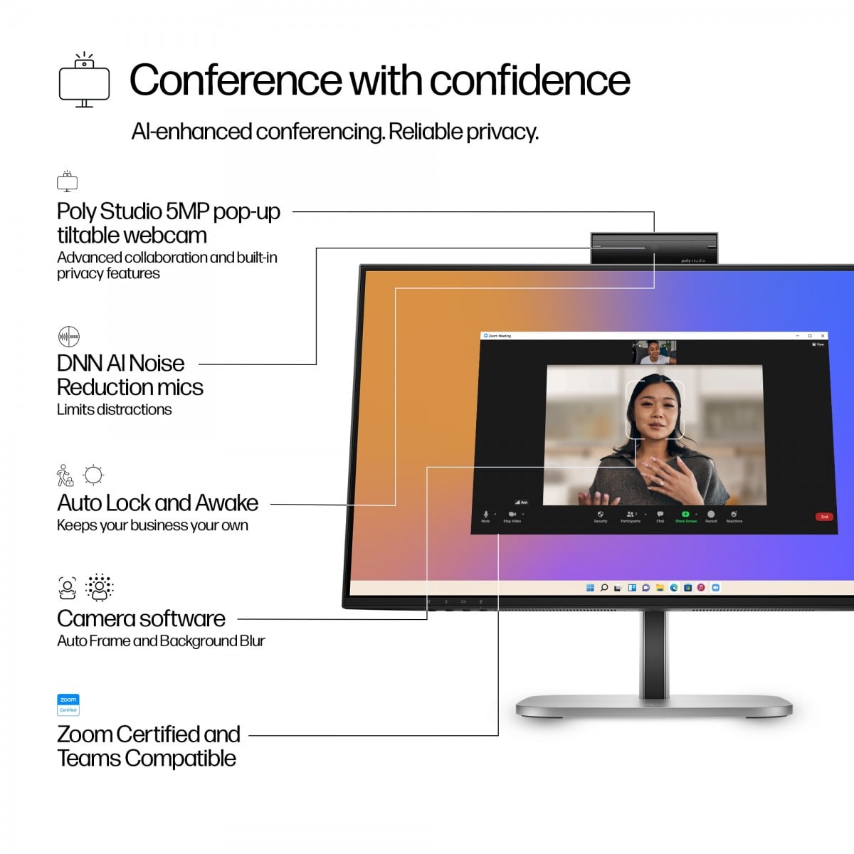 HP Series 5 Pro 23.8 inch FHD USB-C Conferencing Monitor - 524pm computer monitor 23.8" 1920 x 1080 pixels Full HD LCD Black - Slika 10