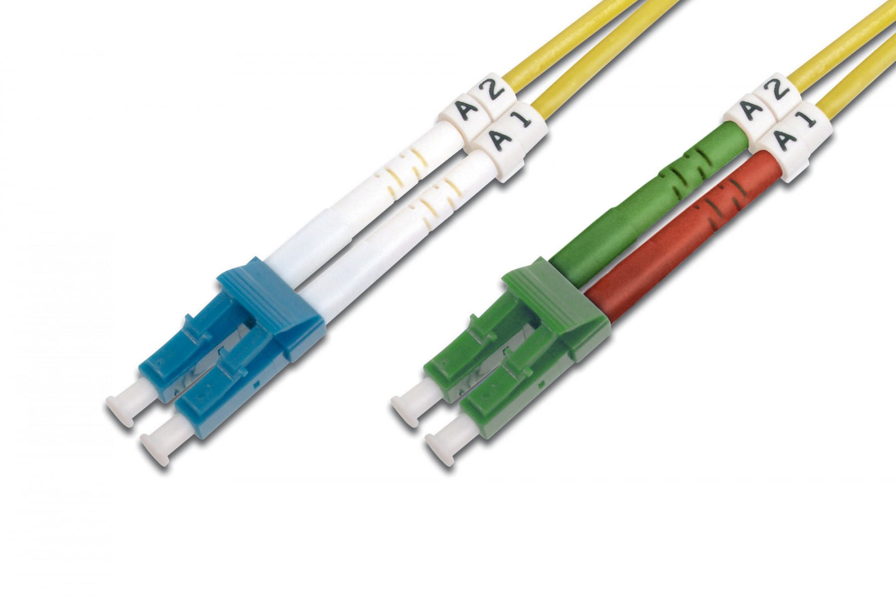 FO patch cord, duplex, LC (APC) to LC (PC) SM OS2 09/125 µ, 2 m