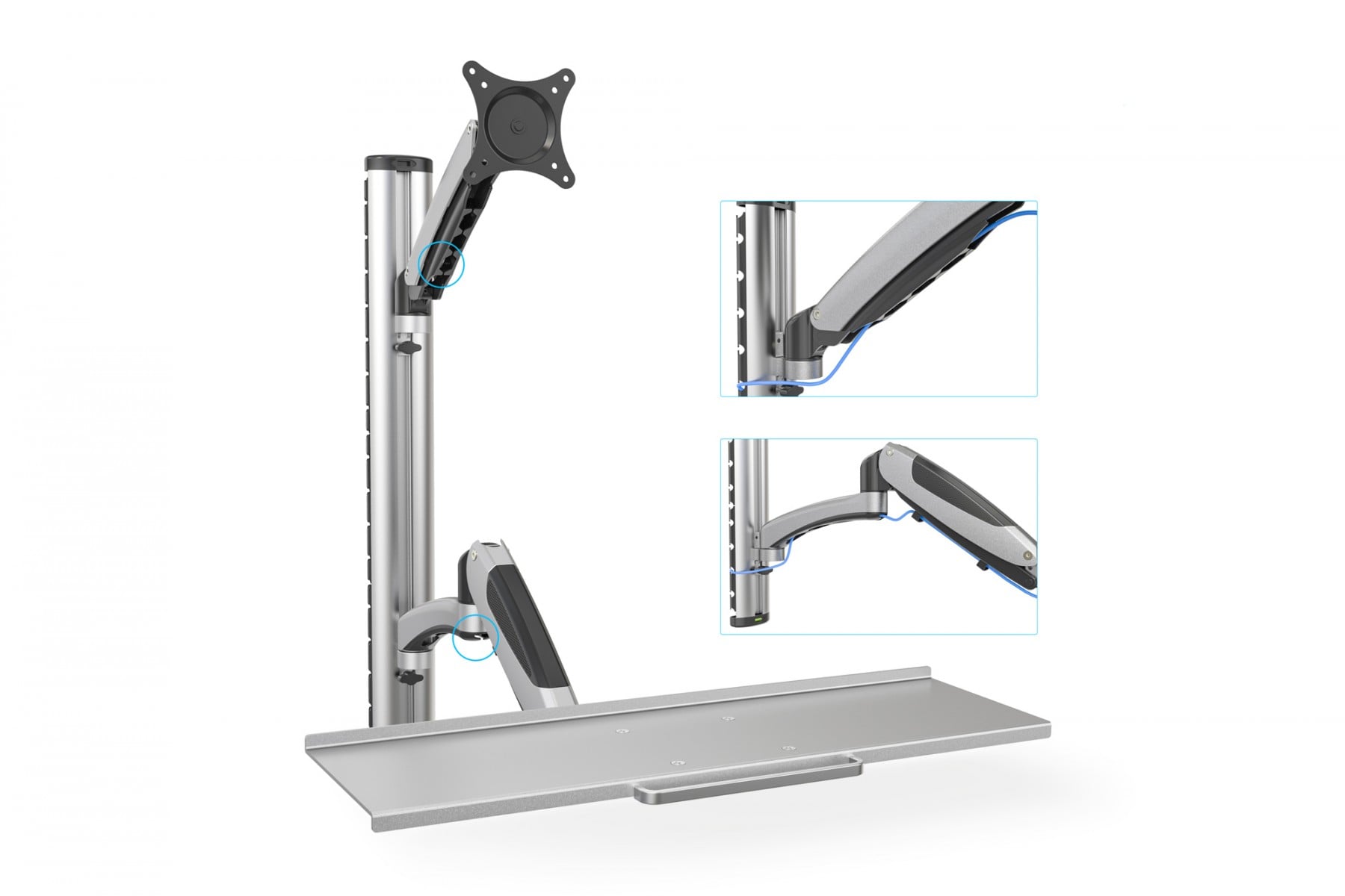 Workstation (Monitor, Keyboard) Wall Mount 27 inch, 6 kg, VESA 75x75, 100x100, silver - Slika 3