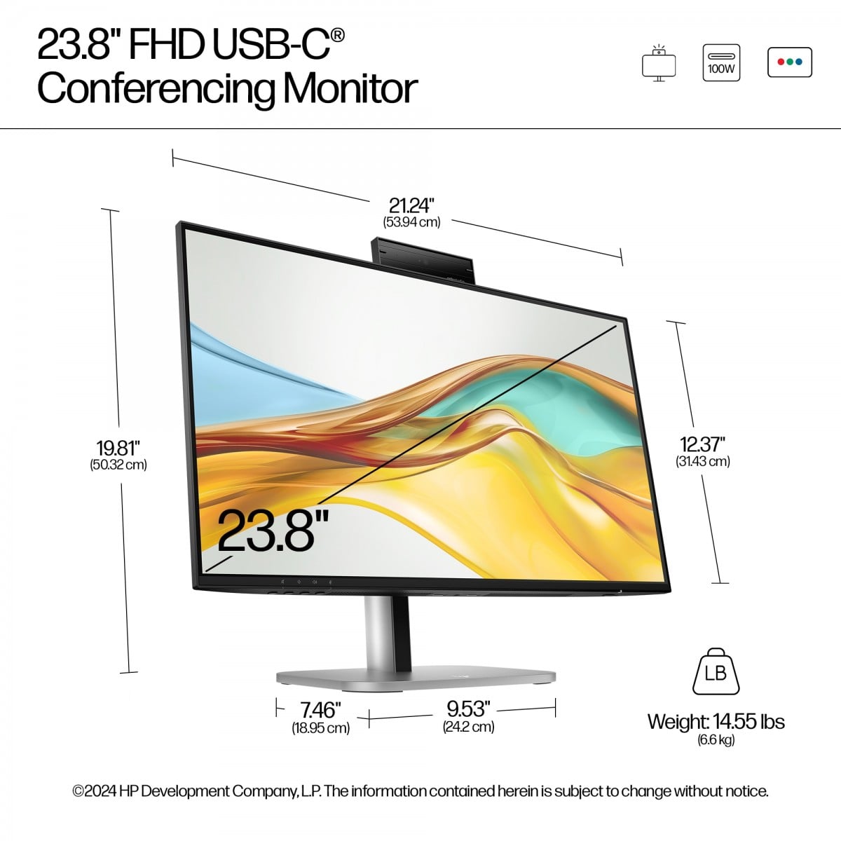 HP Series 5 Pro 23.8 inch FHD USB-C Conferencing Monitor - 524pm computer monitor 23.8" 1920 x 1080 pixels Full HD LCD Black - Slika 8